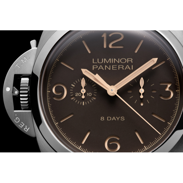 Panerai Luminor 1950 Chrono Monopulsante Left Handed 8 Days Titanio 47mm PAM 579 47mm Manual Wind US Panerai Official Website